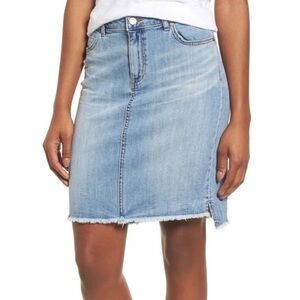 Caslon Denim Pencil Skirt with Raw Step Hem Medium Wash Distressed Size 16